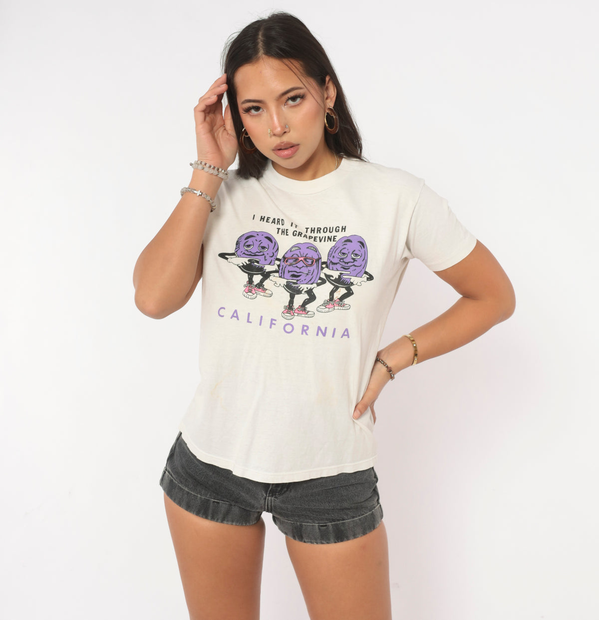 80s Stedman California Grapevine Graphic Tee White Purple Raisin Print Small