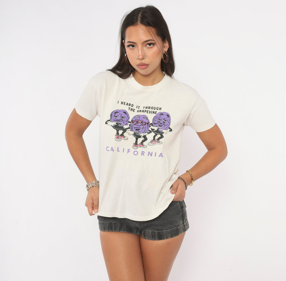 80s Stedman California Grapevine Graphic Tee White Purple Raisin Print Small