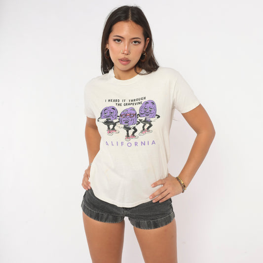 80s Stedman California Grapevine Graphic Tee White Purple Raisin Print Small