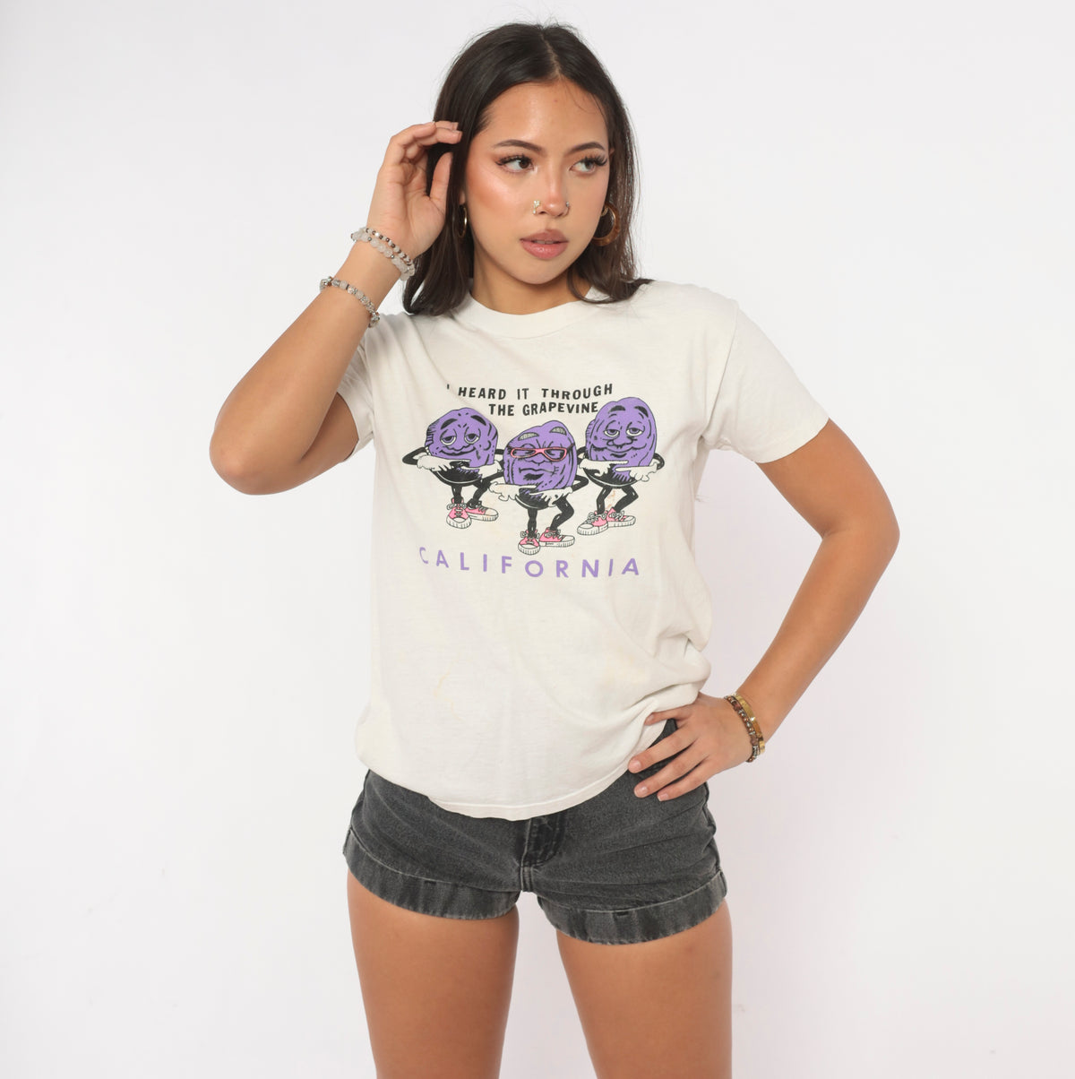 80s Stedman California Grapevine Graphic Tee White Purple Raisin Print Small