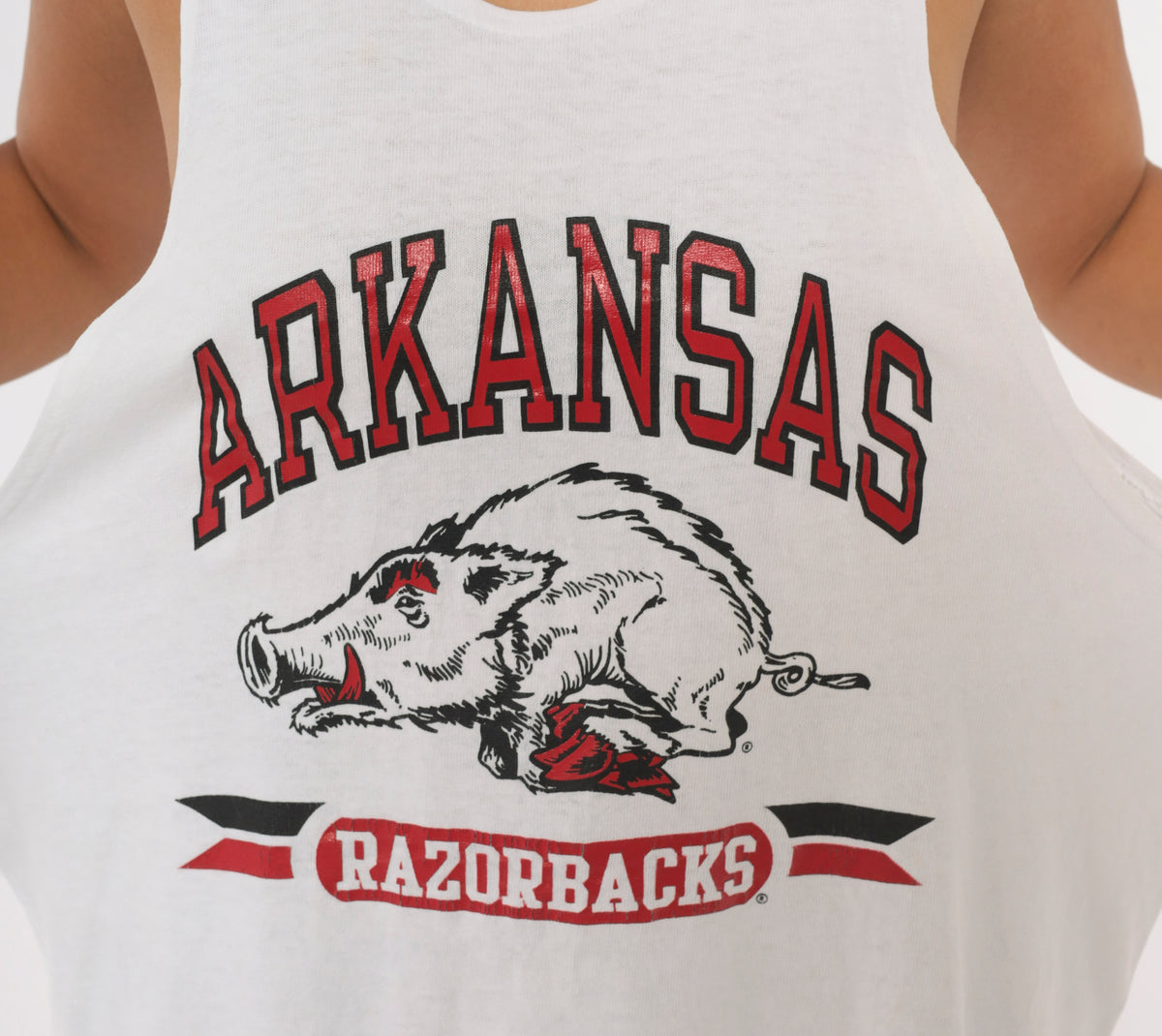 90s Champion Arkansas Razorbacks Tank Top White Cotton Red Graphic Print Scoop Neck Sleeveless College Football NCAA Sports Team Fan Boxy Vintage Extra Large XL