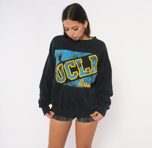 90s UCLA Bruins Black Crewneck Sweatshirt Blue Yellow Graphic Large L