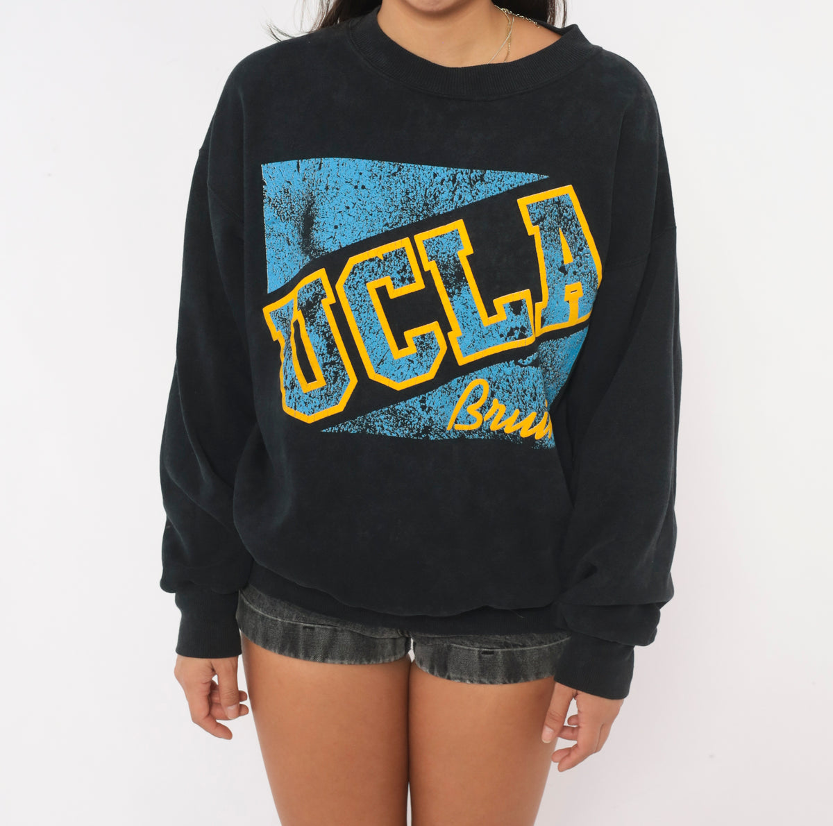 90s UCLA Bruins Black Crewneck Sweatshirt Blue Yellow Graphic Large L
