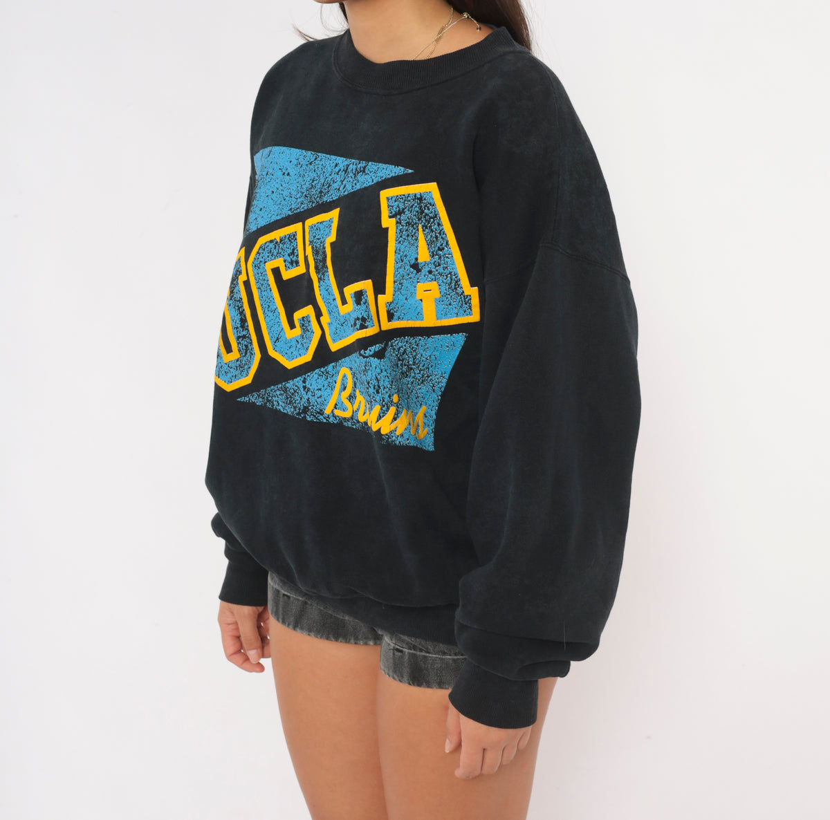 90s UCLA Bruins Black Crewneck Sweatshirt Blue Yellow Graphic Large L