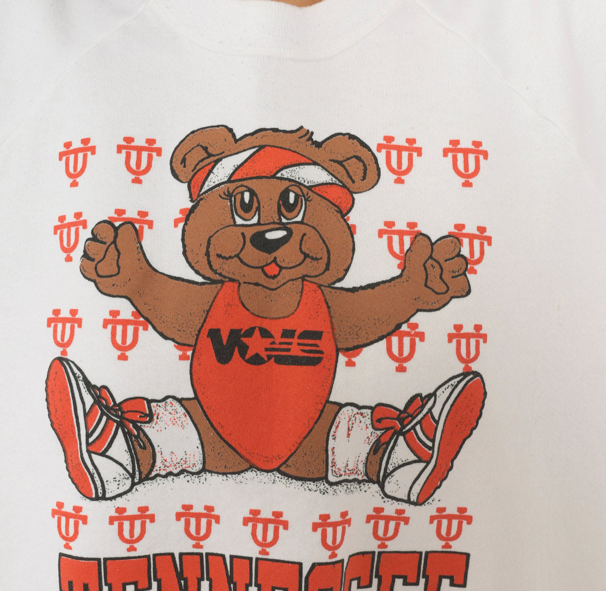 90s Tennessee Vols Teddy Bear Graphic Sweatshirt White Orange Raglan Large