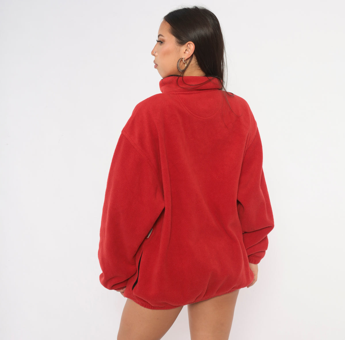 90s Jim Beam Red Fleece Half Zip Pullover Mock Neck Embroidered Logo Large L