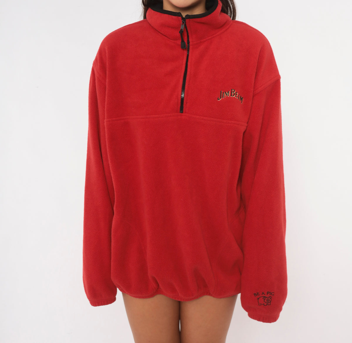 90s Jim Beam Red Fleece Half Zip Pullover Mock Neck Embroidered Logo Large L
