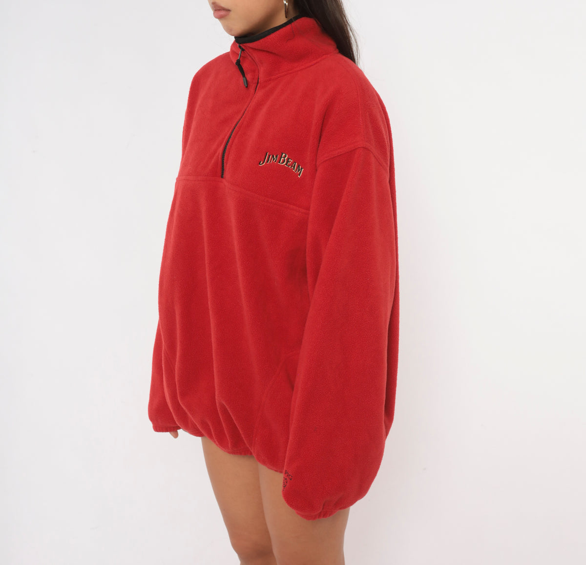 90s Jim Beam Red Fleece Half Zip Pullover Mock Neck Embroidered Logo Large L