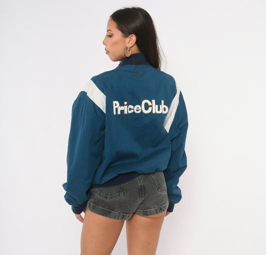 80s Price Club Costco Bomber Jacket Navy White Color Block Snap Front Large