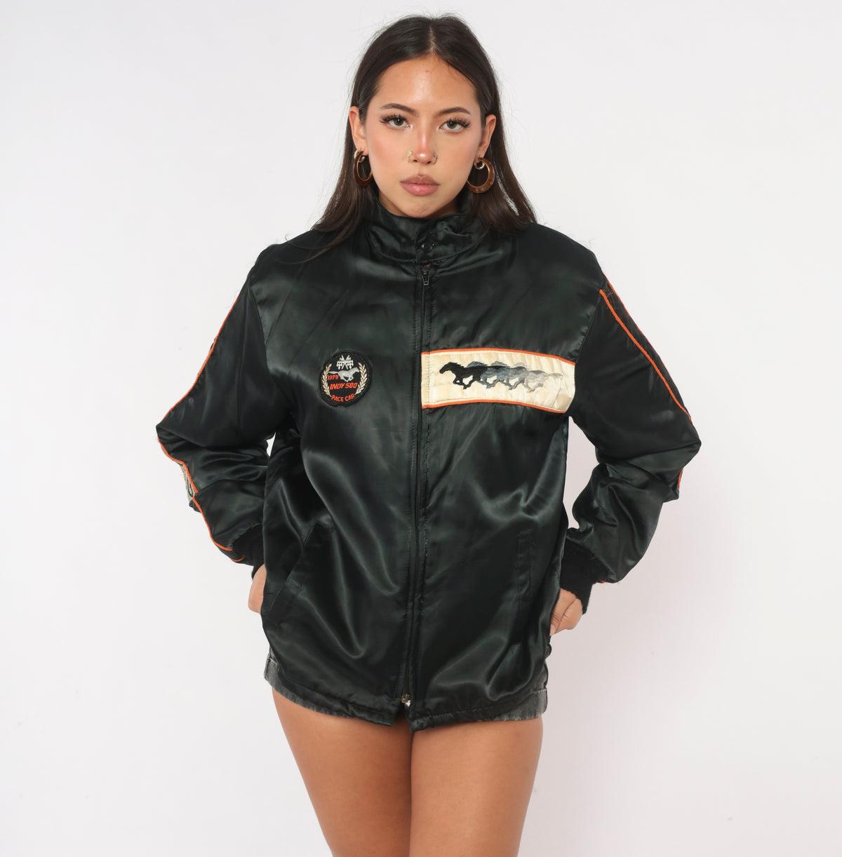80s Horizon Sportswear Ford Mustang Bomber Jacket Black Indy 500 Pace Car Small