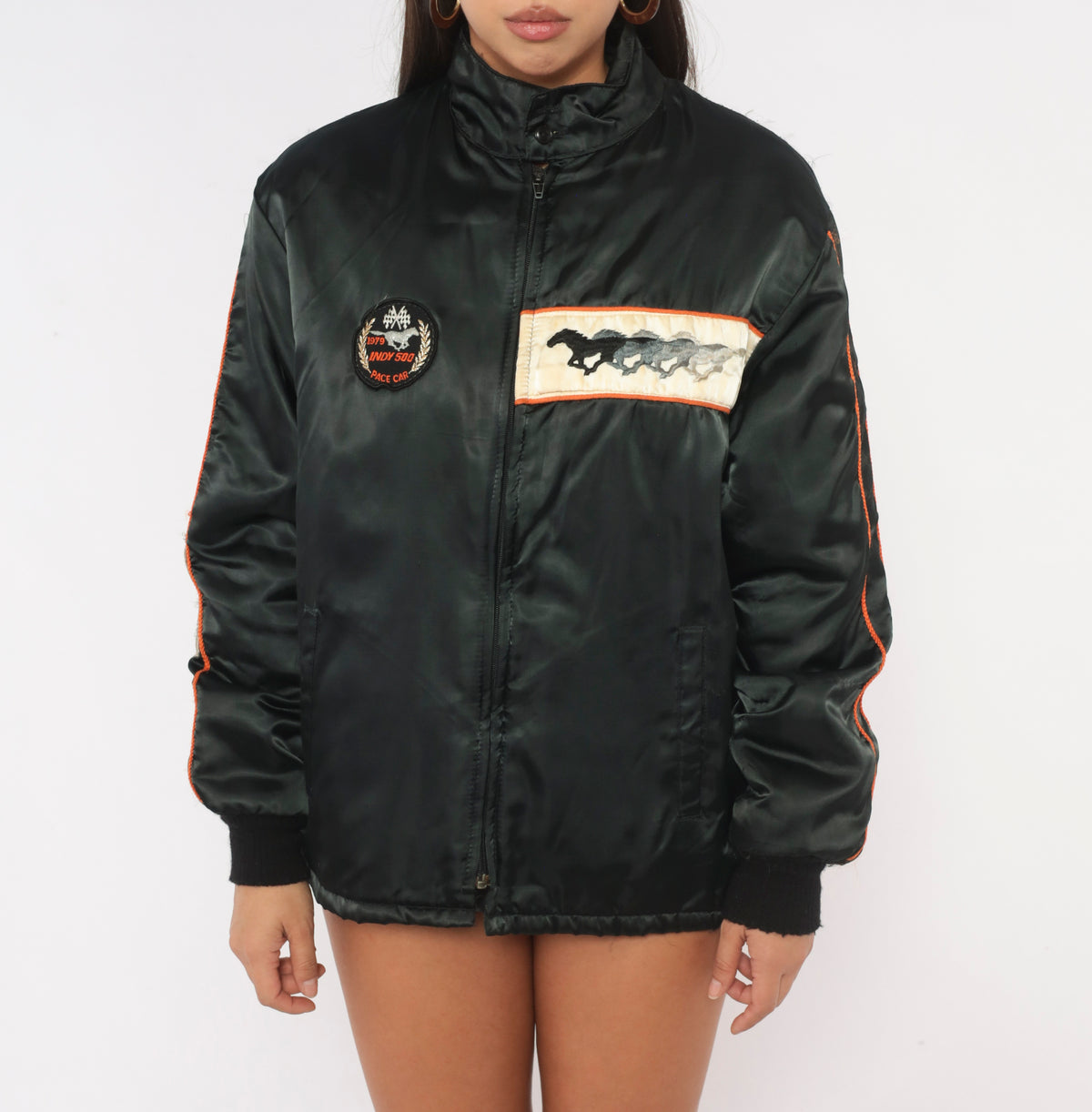 80s Horizon Sportswear Ford Mustang Bomber Jacket Black Indy 500 Pace Car Small