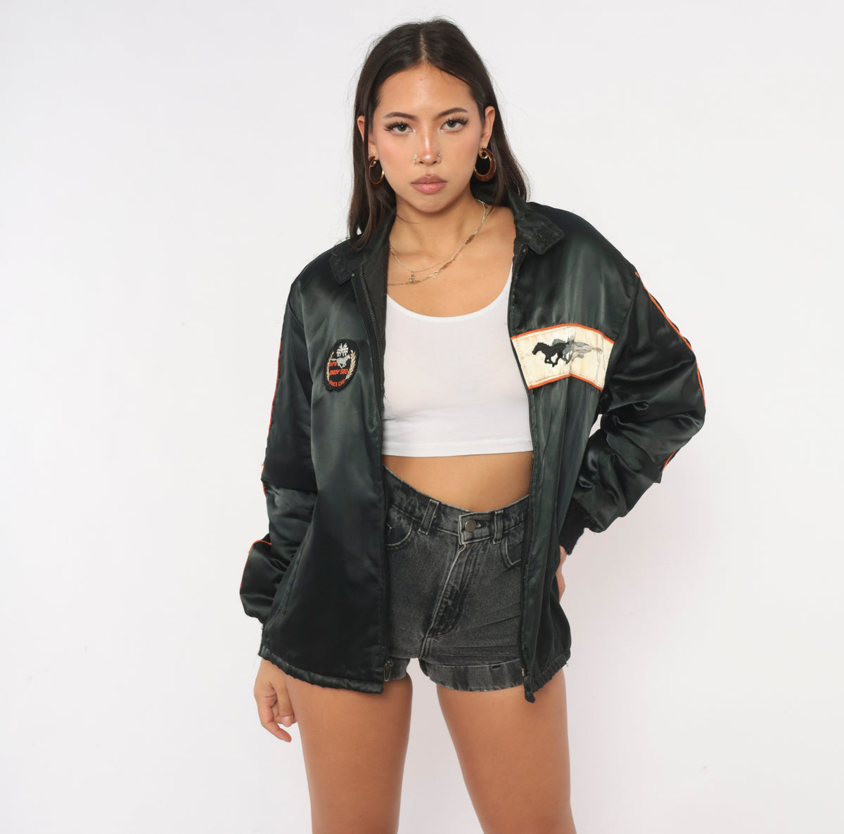 80s Horizon Sportswear Ford Mustang Bomber Jacket Black Indy 500 Pace Car Small