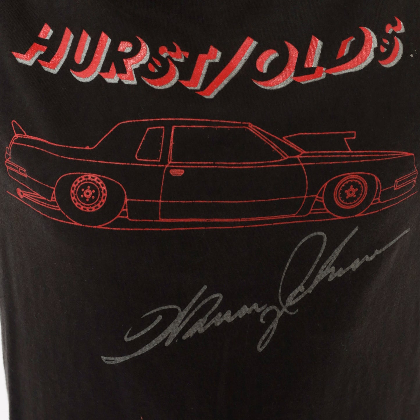 Hurst Olds Car Tee 90s Black Graphic Shirt Muscle Automobile Racing Vintage Mock Neck Cotton Hanes Band Style Streetwear Onyx Unisex Short Sleeve Top Small S