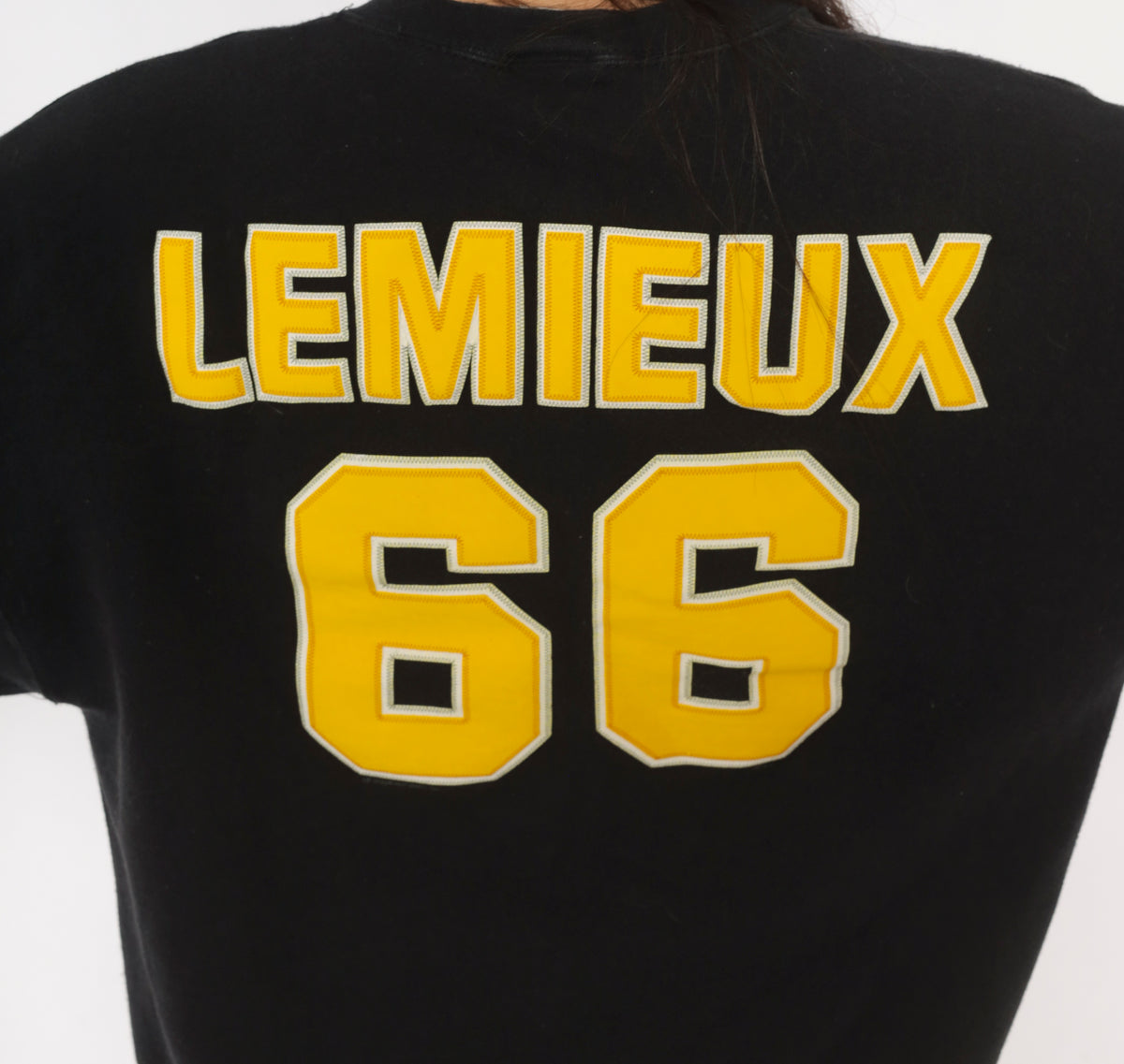 90s Pittsburgh Penguins Sweatshirt Lemieux 66 NHL Hockey Crewneck Black Yellow Cotton Pullover Lee Sport Graphic Jersey Number Sports Fan Long Sleeve Top Large L