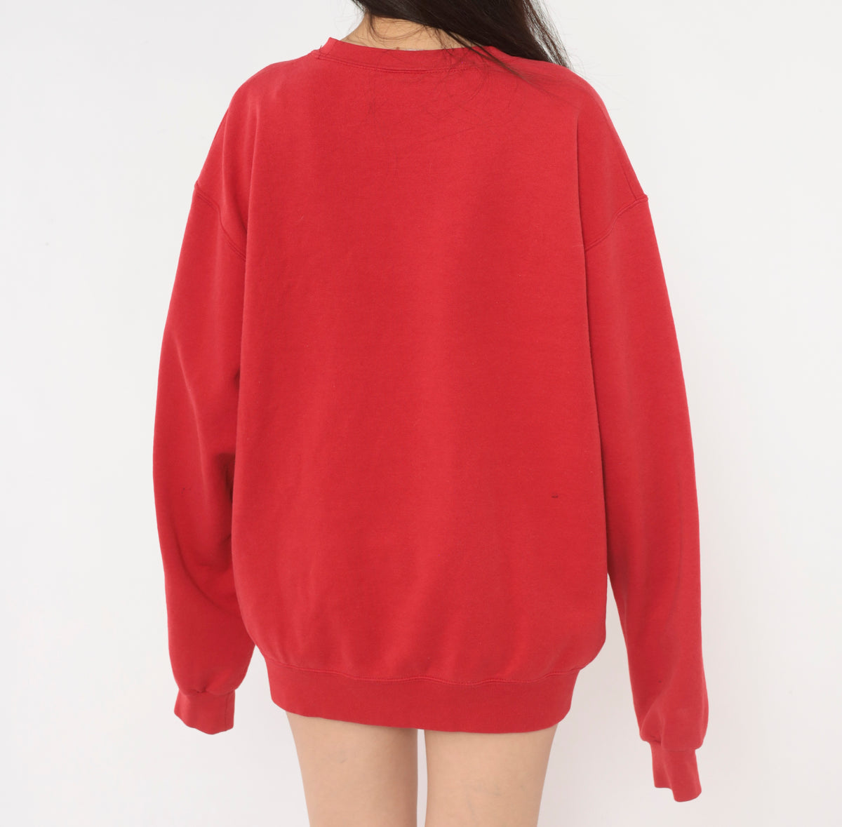 Y2K Miami Sweatshirt Red Crew Neck Pullover Collegiate Varsity Graphic White Arch Print Cotton Long Sleeve Boxy Raglan Preppy Academic College Unisex Vintage Large L