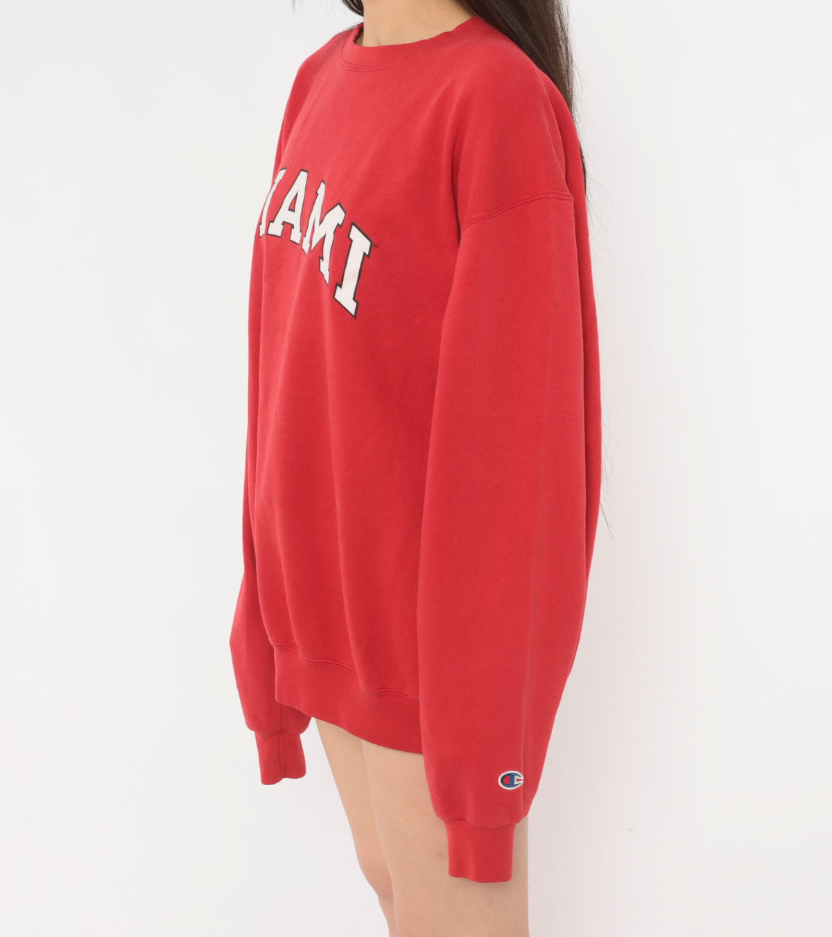 Y2K Miami Sweatshirt Red Crew Neck Pullover Collegiate Varsity Graphic White Arch Print Cotton Long Sleeve Boxy Raglan Preppy Academic College Unisex Vintage Large L