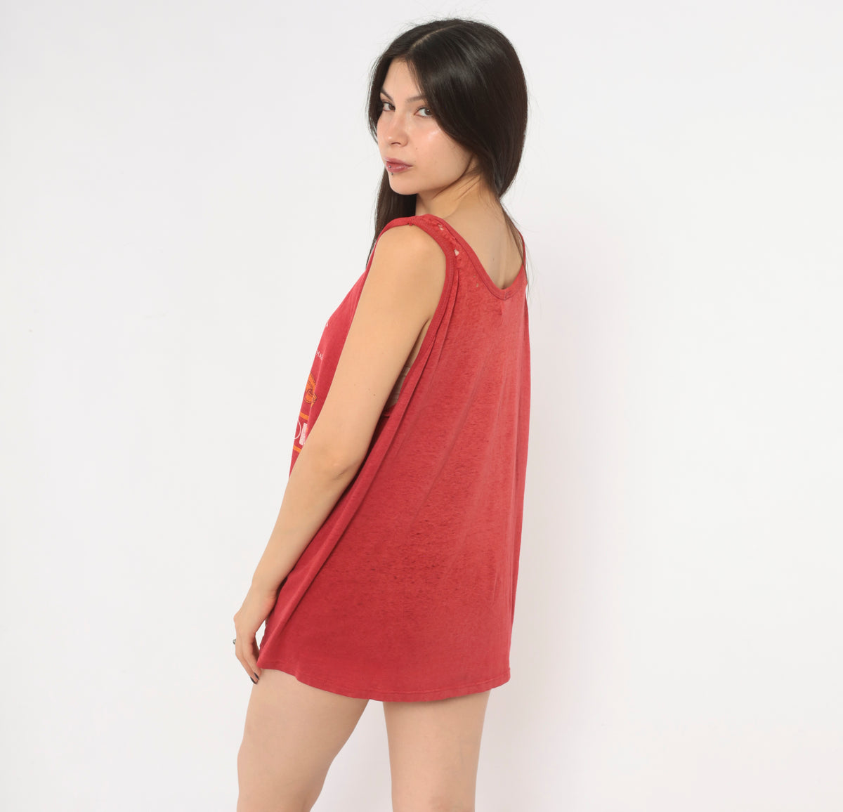 MGM Studio Tank Top 90s Red Orange Cotton Movie Logo Graphic Print Lion Scoop Neck Sleeveless Jerzees Hollywood Film Studio Muscle Tee Semi Sheer Summer Top Large L