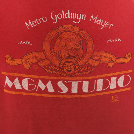 MGM Studio Tank Top 90s Red Orange Cotton Movie Logo Graphic Print Lion Scoop Neck Sleeveless Jerzees Hollywood Film Studio Muscle Tee Semi Sheer Summer Top Large L