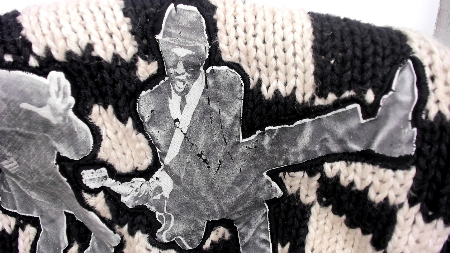 90s Untouchables Cardigan Black White Checkered Argyle Pattern Graphic Cotton Vintage Streetwear Dance Music Extra Large XL