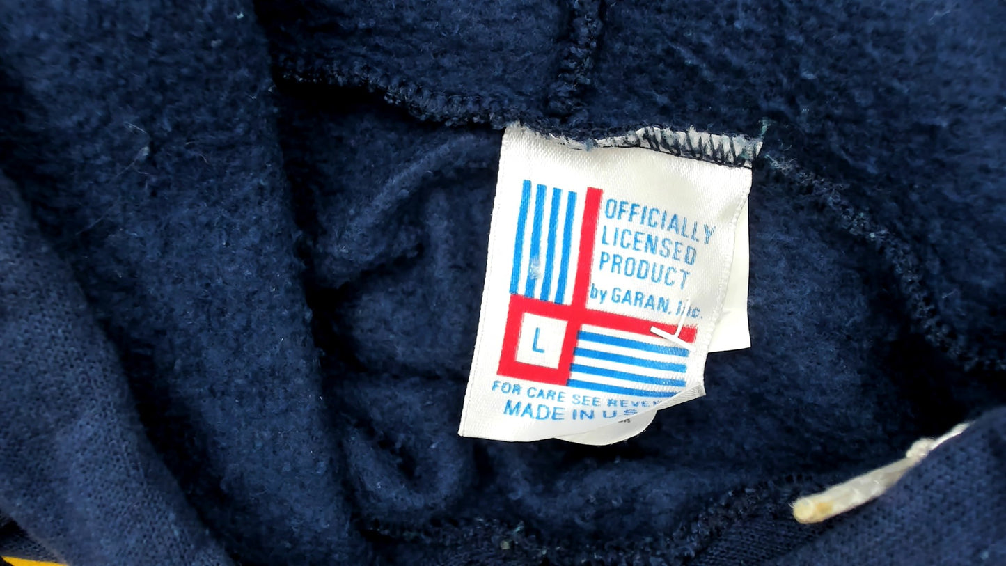 80s NFL Los Angeles Rams Hoodie Navy Blue Football Sweatshirt Vintage Athletic Pullover Kangaroo Pocket Team Official License Men's Large L