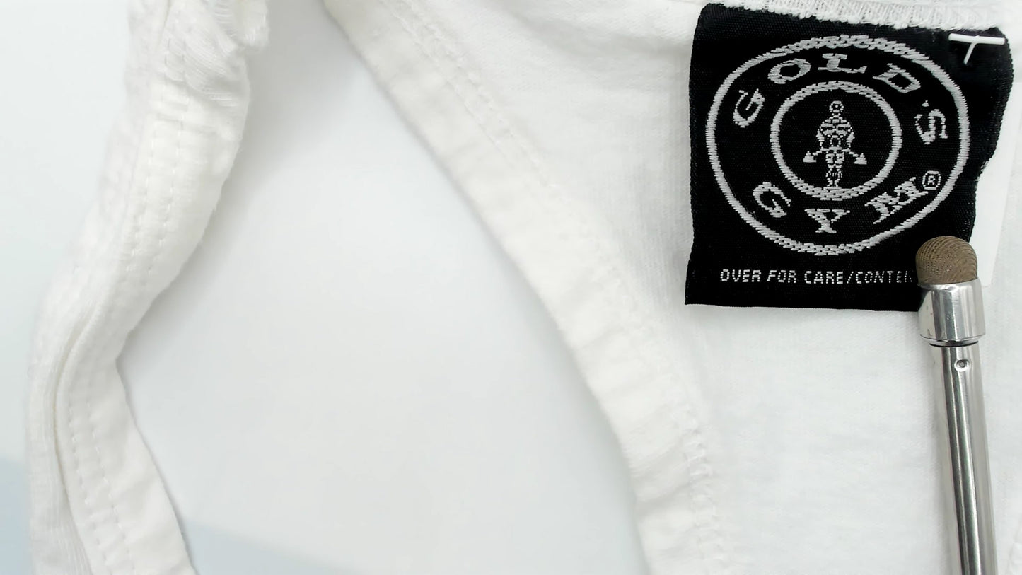 Golds Gym Tank Top 90s White Racerback Las Vegas Cotton Athletic Vintage Workout Muscle Shirt Fitness Training Gym Wear Bodybuilding Medium