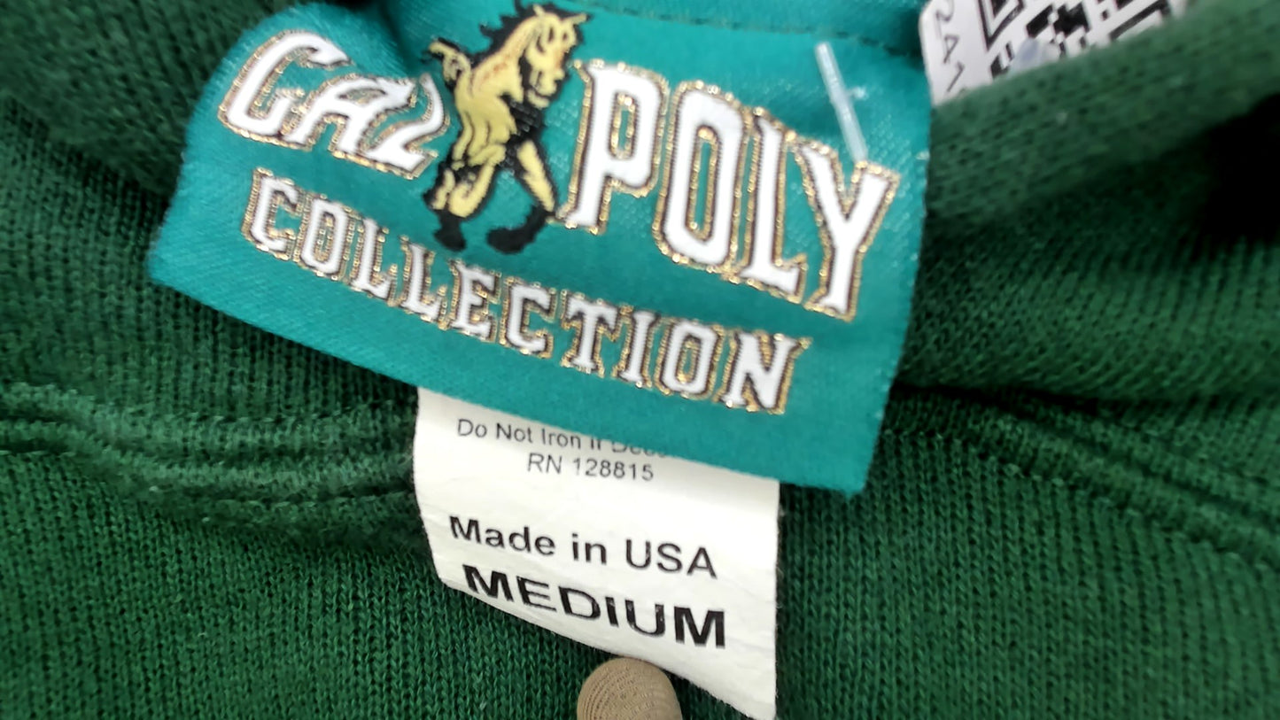 Cal Poly San Luis Obispo Hoodie 90s Green University College Sweatshirt Cotton Vintage Pullover Yellow Letters Front Pocket Drawstring California State School Medium M
