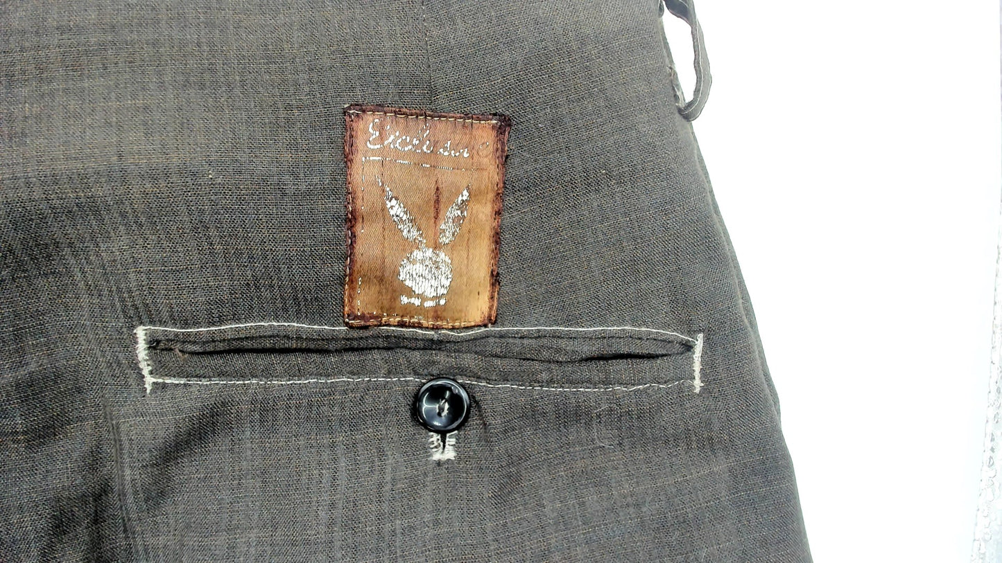 60s Playboy Pants Brown High Rise Cropped Capri Cuffed Pleated Pockets Belt Tabs Vintage Bunny Logo Patch Utility Trousers Medium Play Boy M