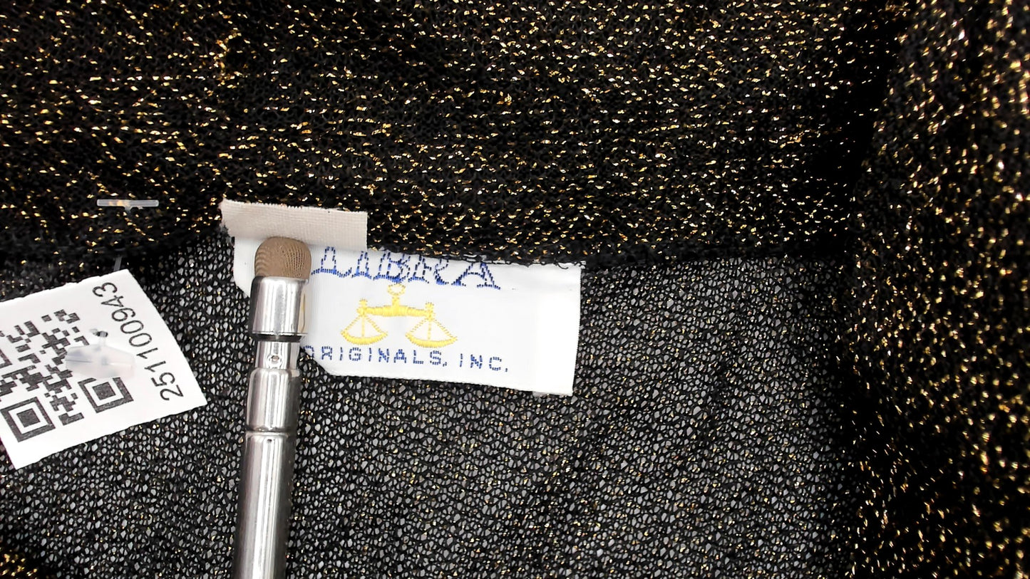 70s Disco Bodysuit Metallic Black Gold Sheer Long Sleeve Collared Club Party Sparkle Shimmer Vintage Glam Going Out Night Top Medium M