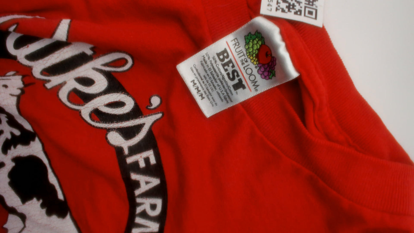 Patkes Farm Dairy Tee 90s Cow Graphic Print Red Cotton Shirt Villa Ridge Missouri Anniversary Vintage Short Sleeve Tomato Crimson Large L
