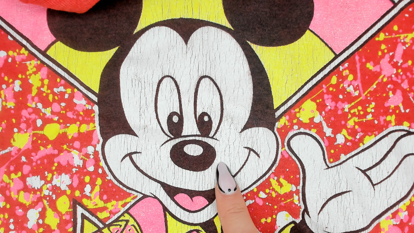 Texas Mickey Mouse Tee 80s Disney Graphic Shirt Red Cotton Cowboy Western Cartoon Short Sleeve Relaxed Fit Scarlet Crimson Top Medium M