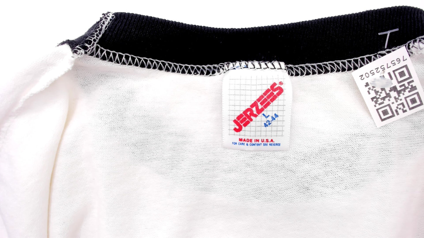 90s Watkins Productions Dance Showcase TV Show Ringer Tee Graphic Print White Black Trim Cotton Vintage Unisex Shirt Top Indie Large L