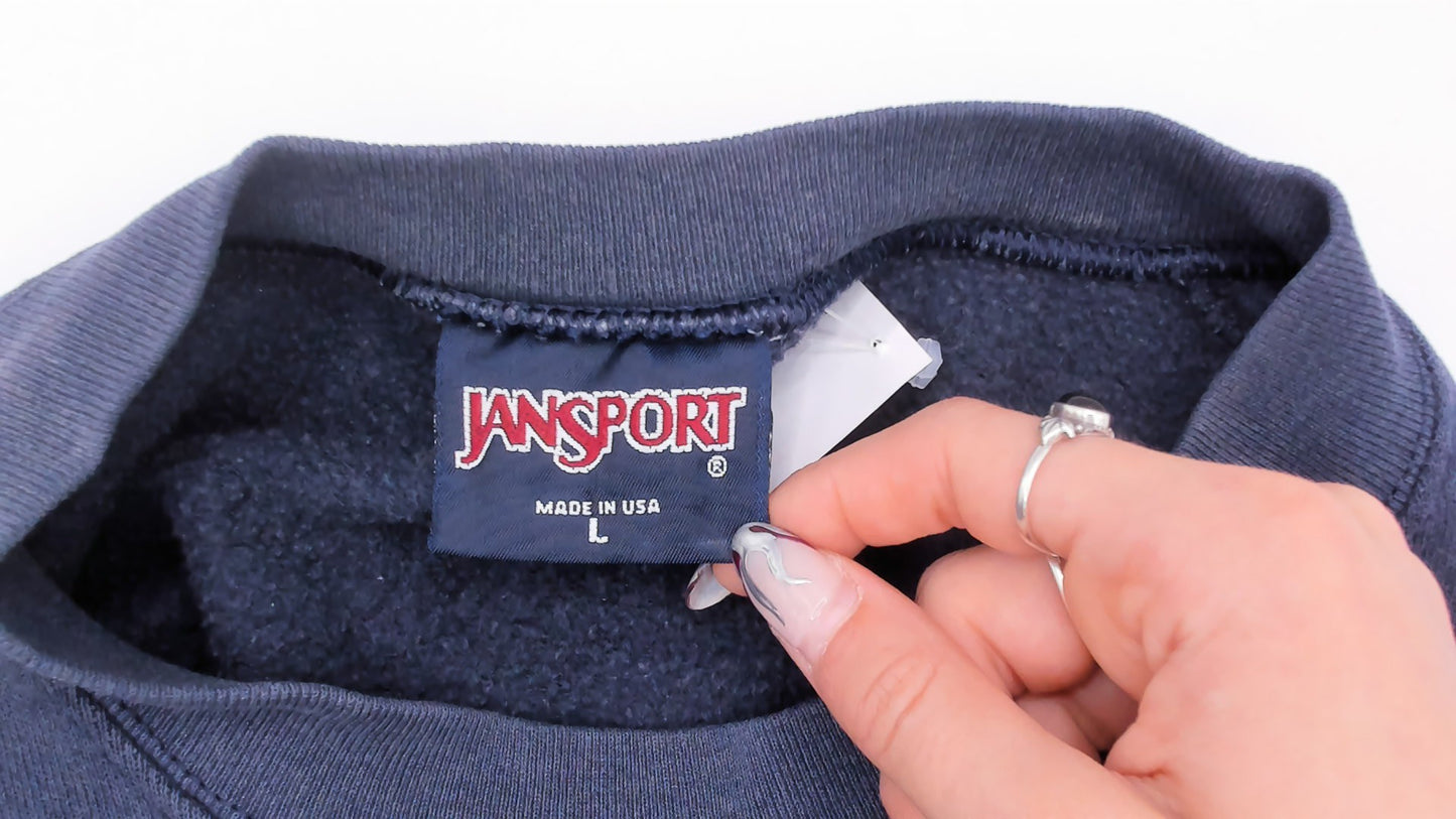 90s UCLA Sweatshirt Navy Blue Jansport Collegiate Pullover Spell Out Arch University Bruins Faded Cotton Relaxed Fit Vintage Unisex Large L