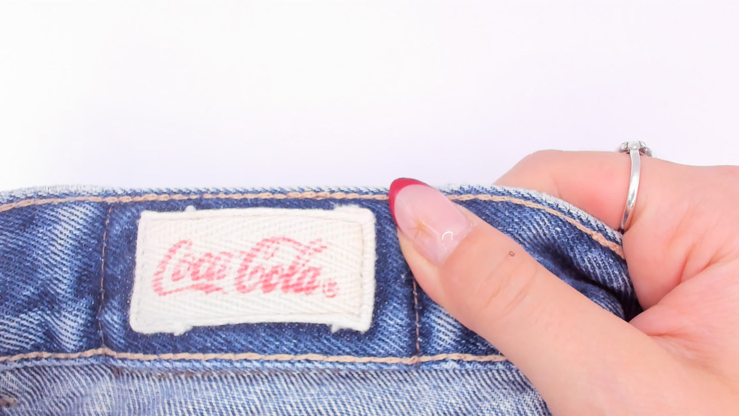 Coca Cola Jeans 90s High Waisted Mom Denim Tapered Leg Cotton Blue Vintage Straight Relaxed Fit Medium Wash Stonewash Pants Trousers Small S