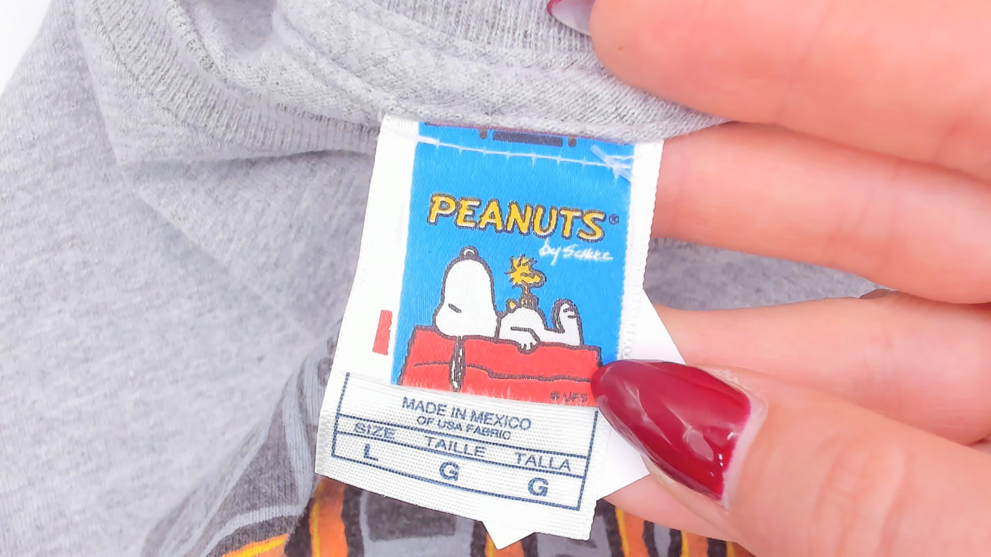 Peanuts Great Pumpkin Charlie Brown Tee Grey Cotton Halloween Snoopy Linus Comic Strip Shirt Boxy Ash Gray 2000s Short Sleeve Large L