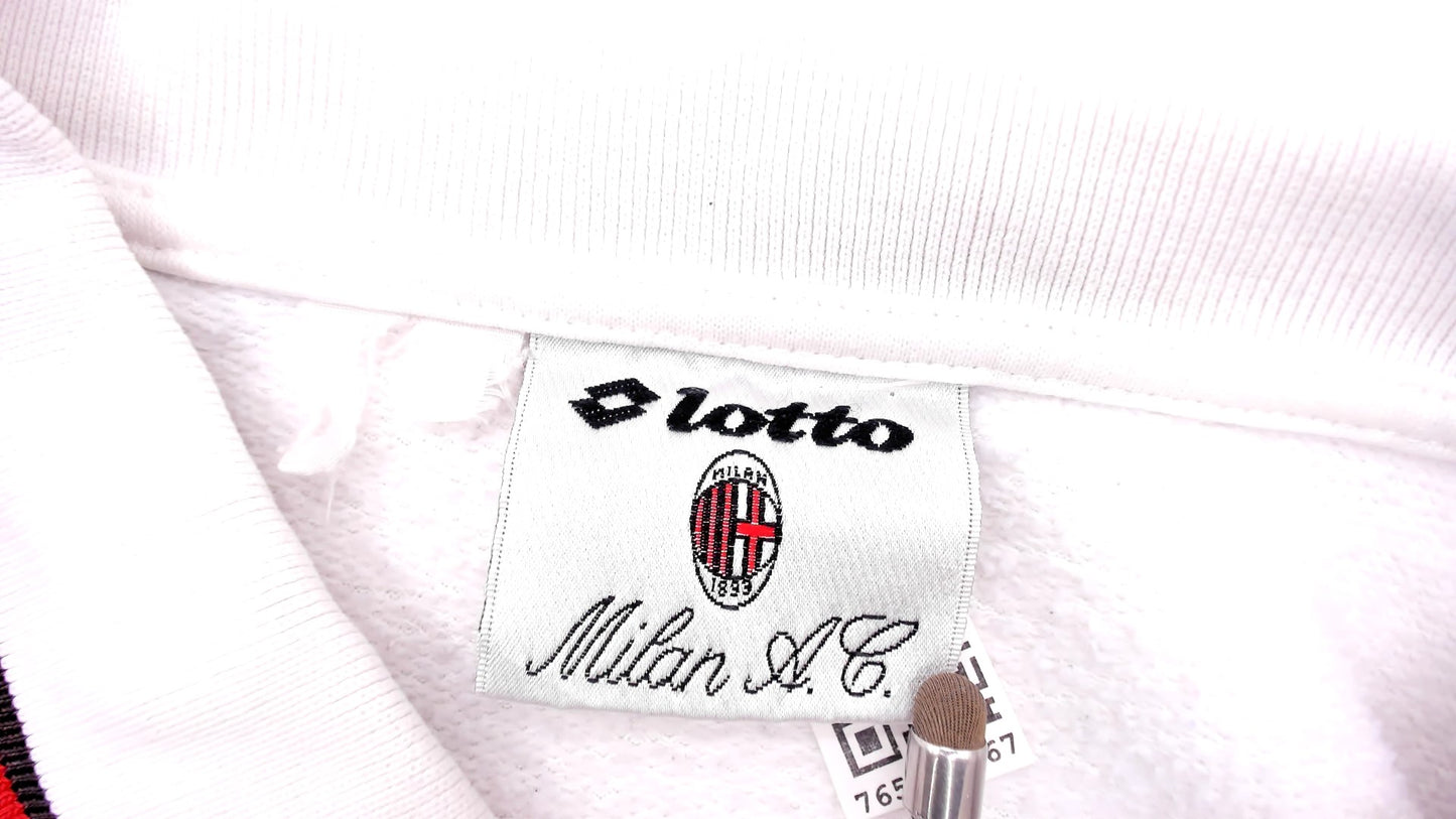 93/94 Lotto Milan Polo Sweatshirt 90s White Collared Red Trim Italian Football Soccer Sporty Long Sleeve Athletic Streetwear Top Medium M