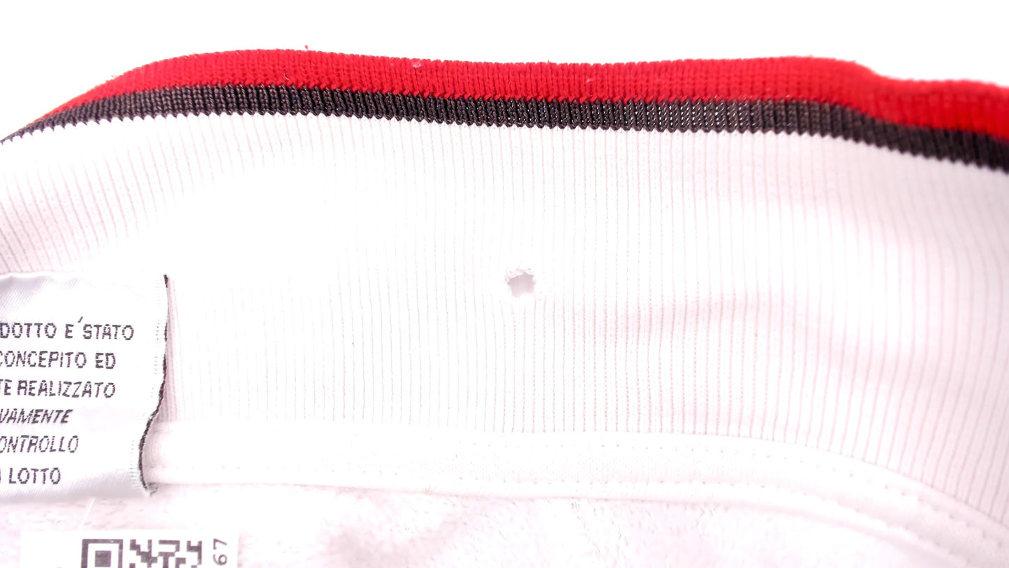 93/94 Lotto Milan Polo Sweatshirt 90s White Collared Red Trim Italian Football Soccer Sporty Long Sleeve Athletic Streetwear Top Medium M