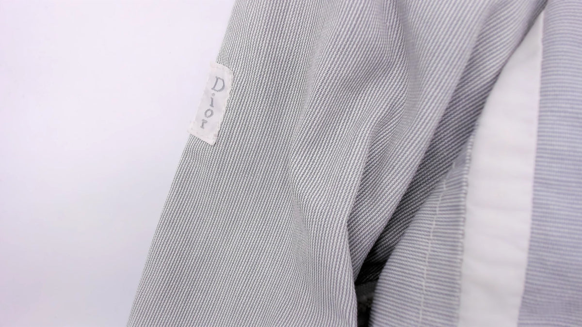80s Christian Dior Windbreaker Grey White Stripe Stand Collar Jacket Large