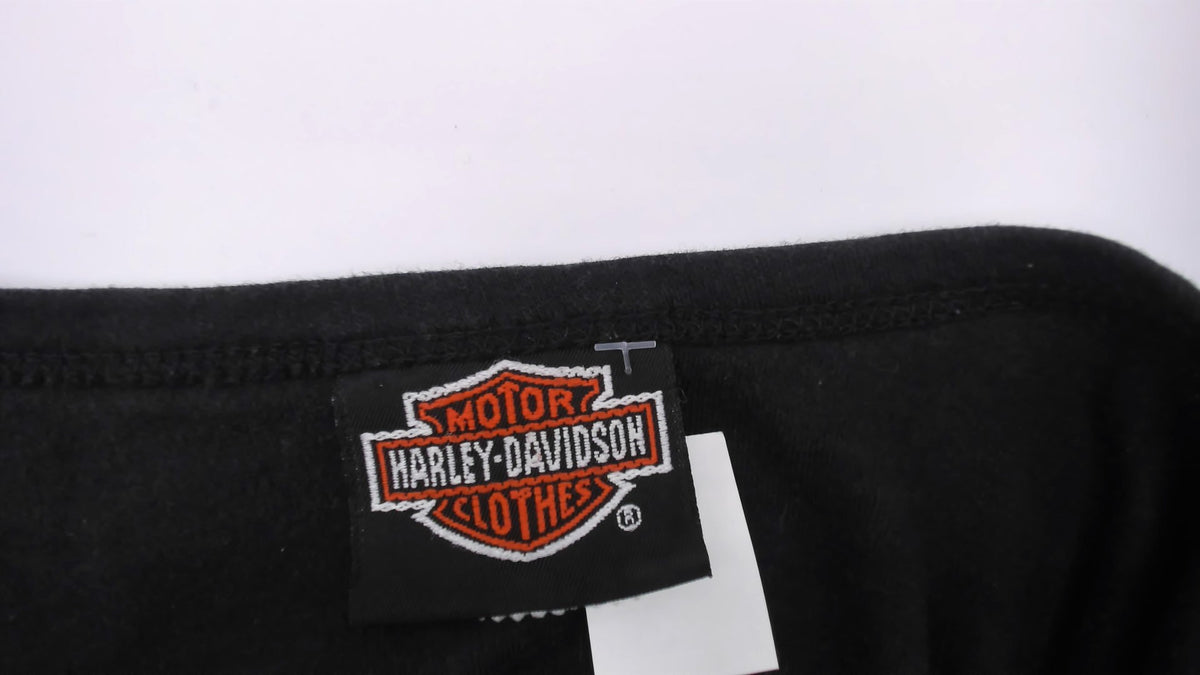 80s Harley Davidson Tank Top Black Snap Front V Neck Sleeveless Cotton Biker Vest Motorcycle Logo Graphic Fitted Rocker Moto Shirt Grunge Womens Vintage Large L