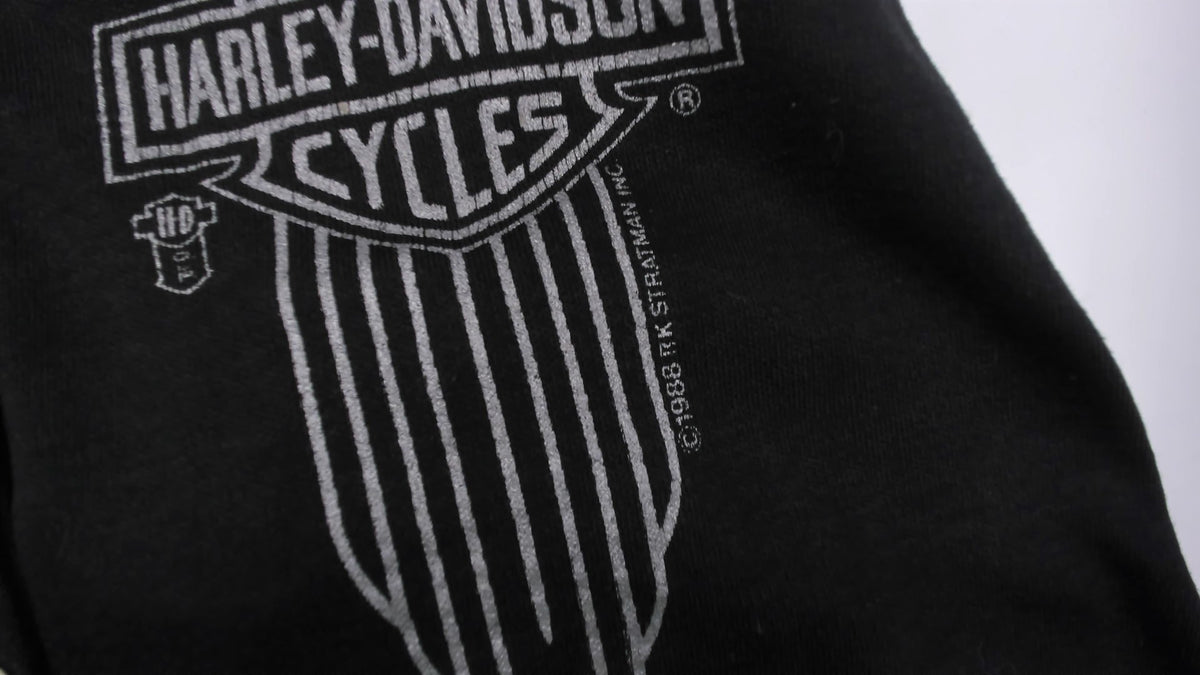 80s Harley Davidson Tank Top Black Snap Front V Neck Sleeveless Cotton Biker Vest Motorcycle Logo Graphic Fitted Rocker Moto Shirt Grunge Womens Vintage Large L