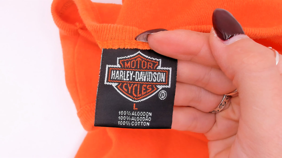 Y2K Harley Davidson Tank Top Orange Cancun Mexico Embroidered Logo Large L