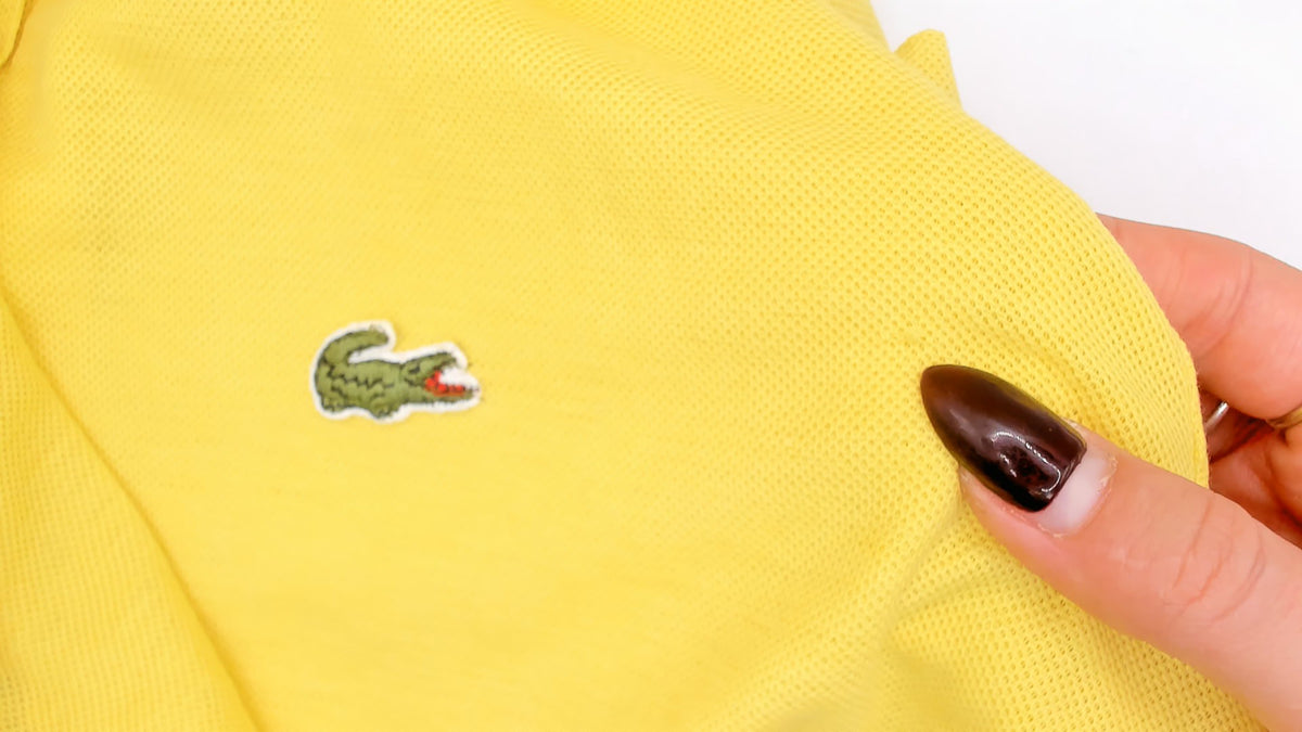 80s Lacoste Yellow Polo Shirt Butter Pique Knit Short Sleeve Collared Top Lemon Preppy Collegiate Boxy Golf Tennis Pullover Alligator Logo Buttons Summer Vintage Large L