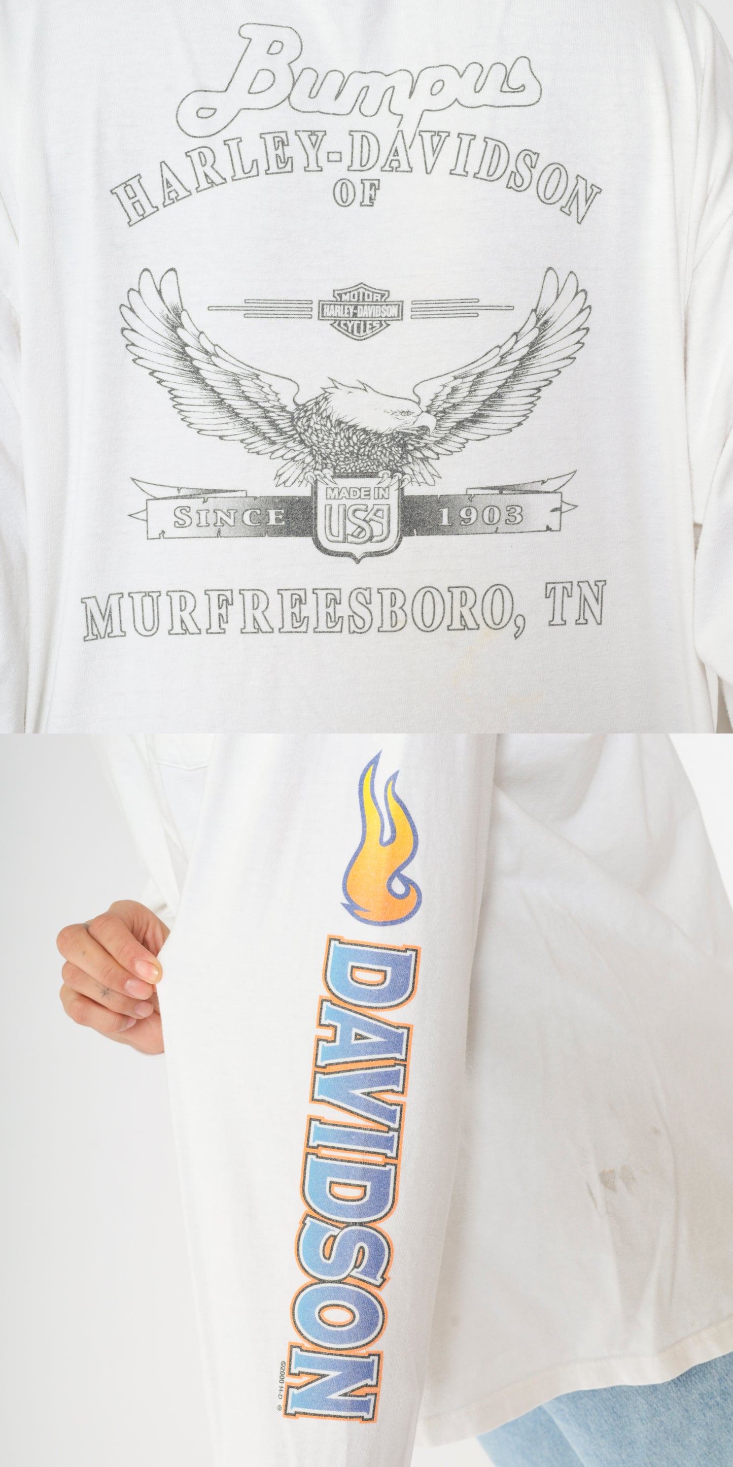 Vintage Harley Davidson T Shirt Y2K Murfreesboro Tennessee Bumpus Tshirt 00s Flames Biker Tee Motorcycle Long sleeve White Extra Large xl