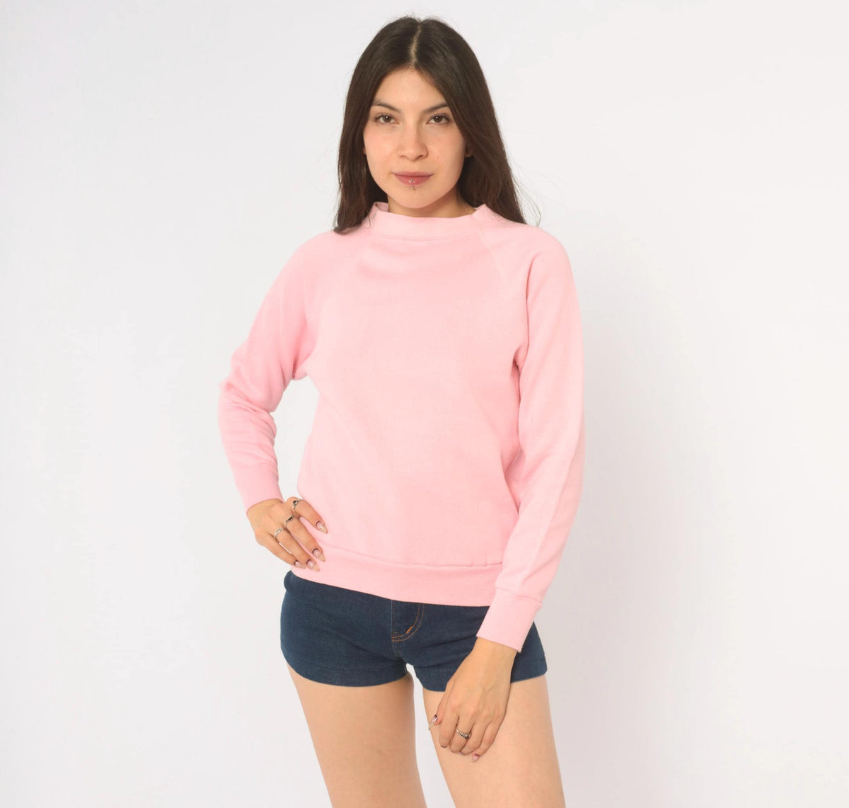 90s Tultex Pink Raglan Sweatshirt Crew Neck Pullover Cotton Small