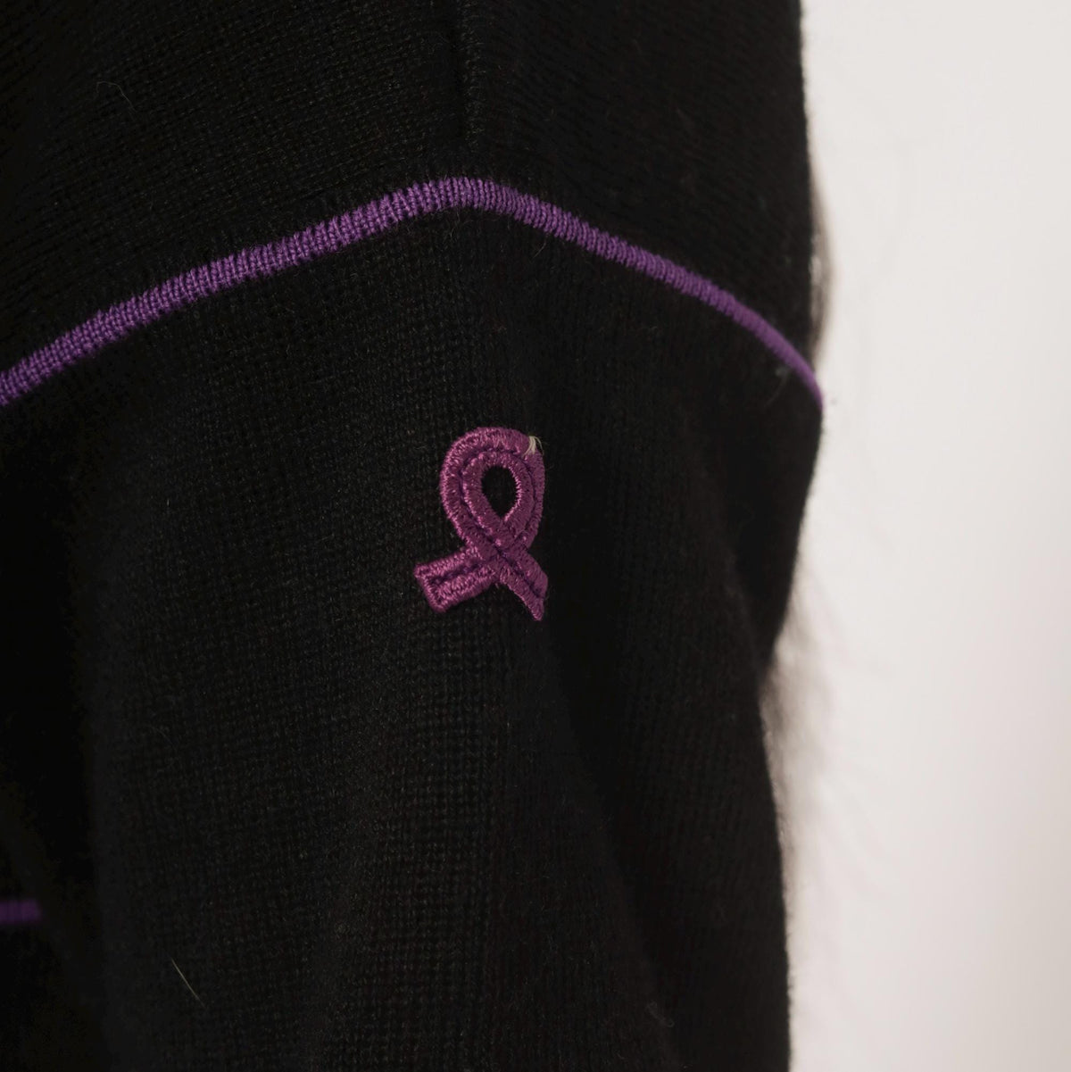 80s Demetre Black Wool Sweater Purple Stripe Crewneck Small S
