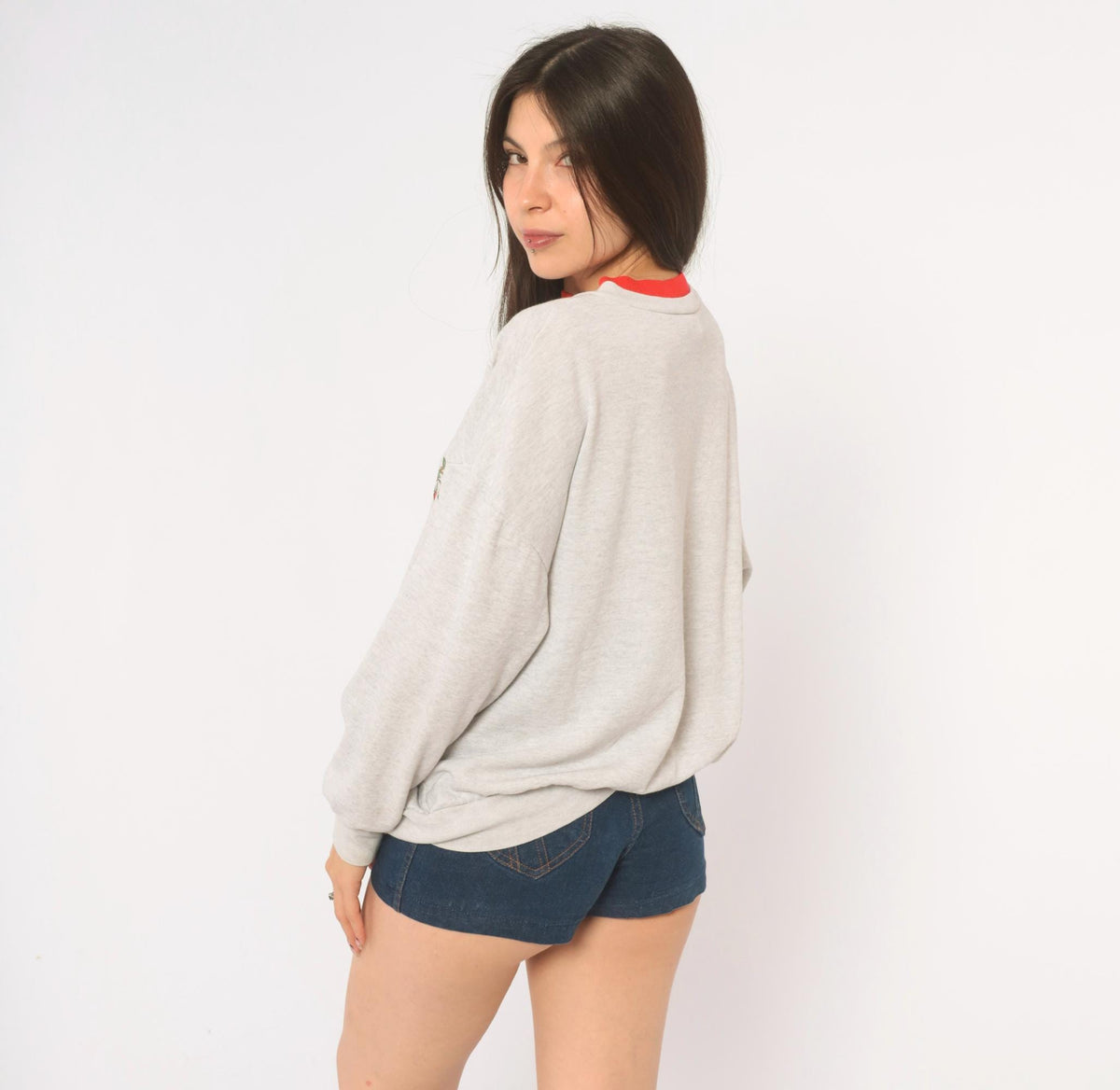 90s Basic Editions Teddy Bear Apple Tree Sweatshirt Grey Raglan Large L