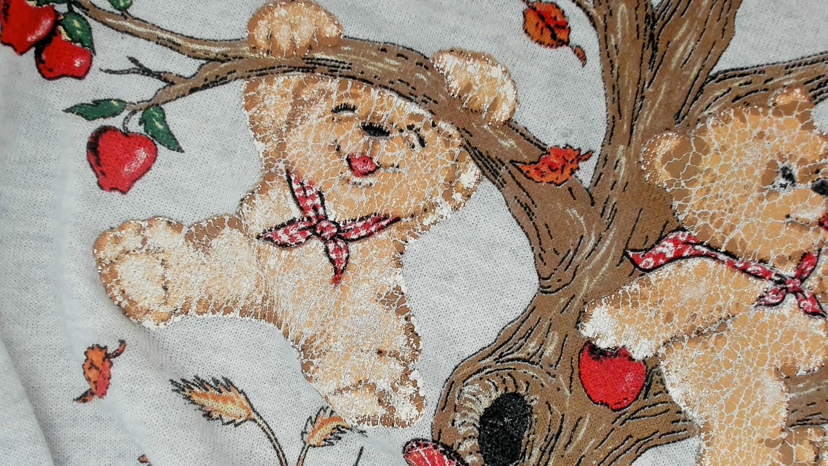 90s Basic Editions Teddy Bear Apple Tree Sweatshirt Grey Raglan Large L