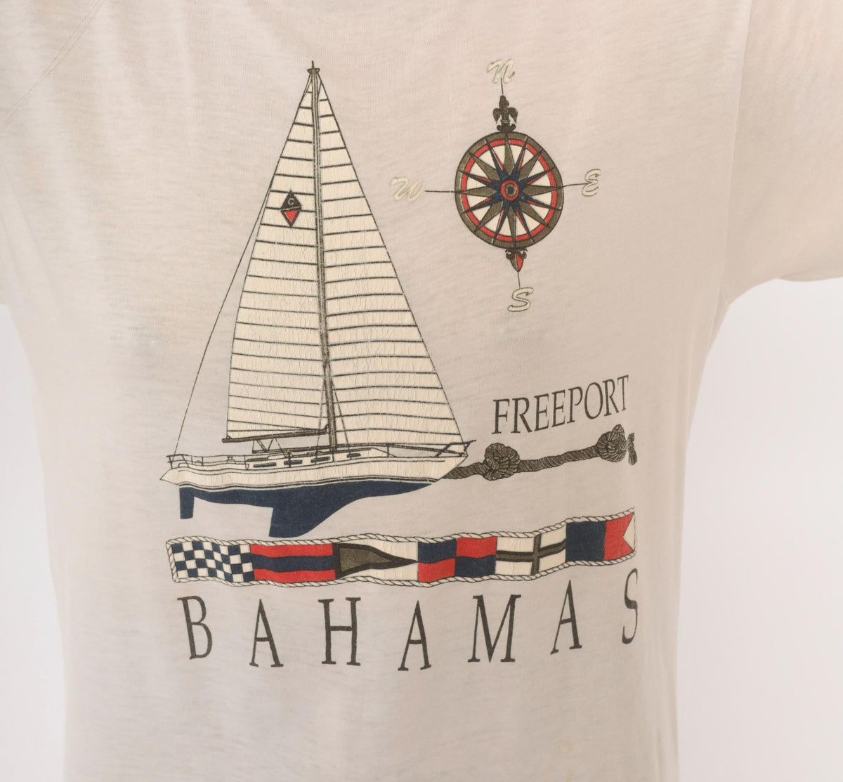 90s Bahamas Freeport Sailboat Compass Souvenir Tee White Graphic Medium