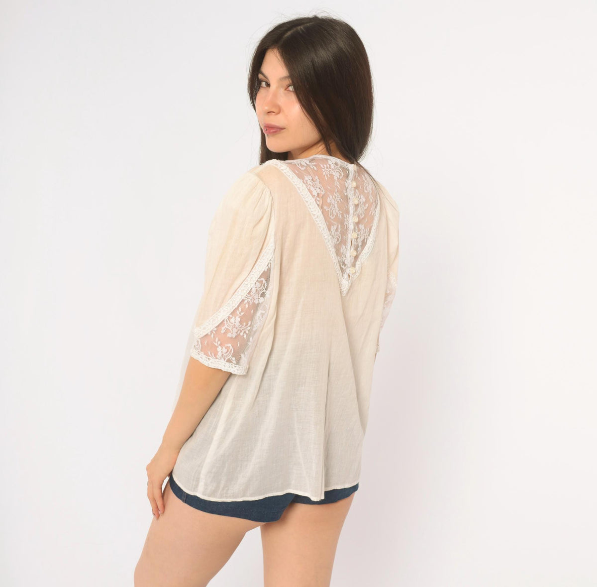 80s Scott Mcclintock White Lace Blouse Puff Sleeve Pintuck Cotton Large L