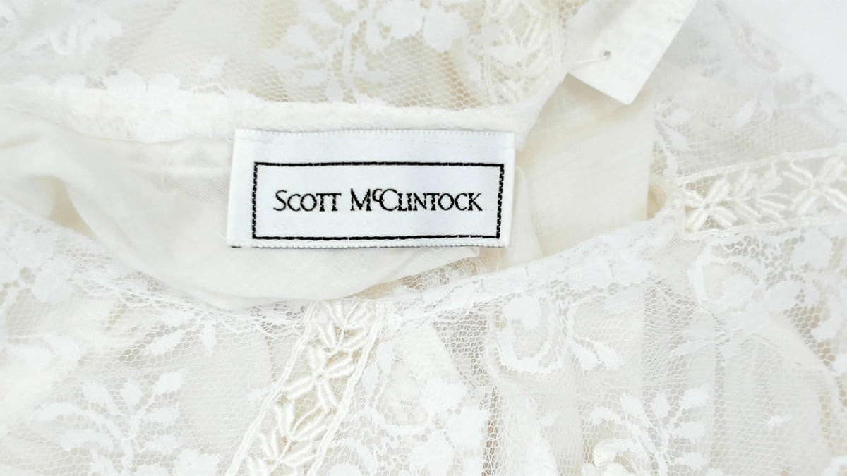 80s Scott Mcclintock White Lace Blouse Puff Sleeve Pintuck Cotton Large L