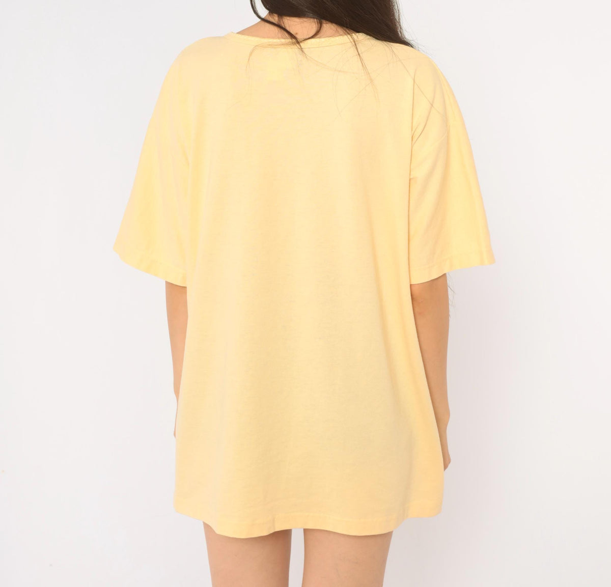90s Casual News Floral Graphic Tee Yellow Pastel Fruit Print Small S
